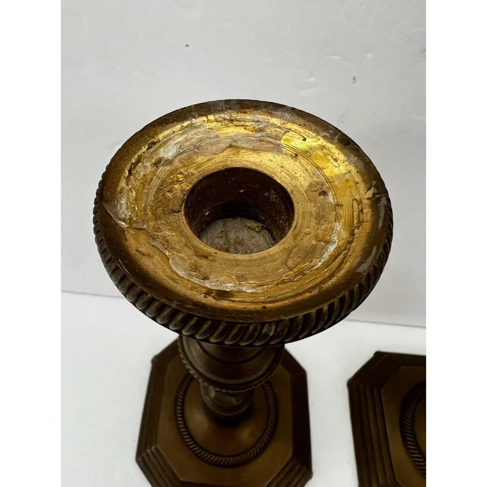 Vintage‎ Pair Solid Brass Taper Candle Holder Candlesticks Square Base 7.5